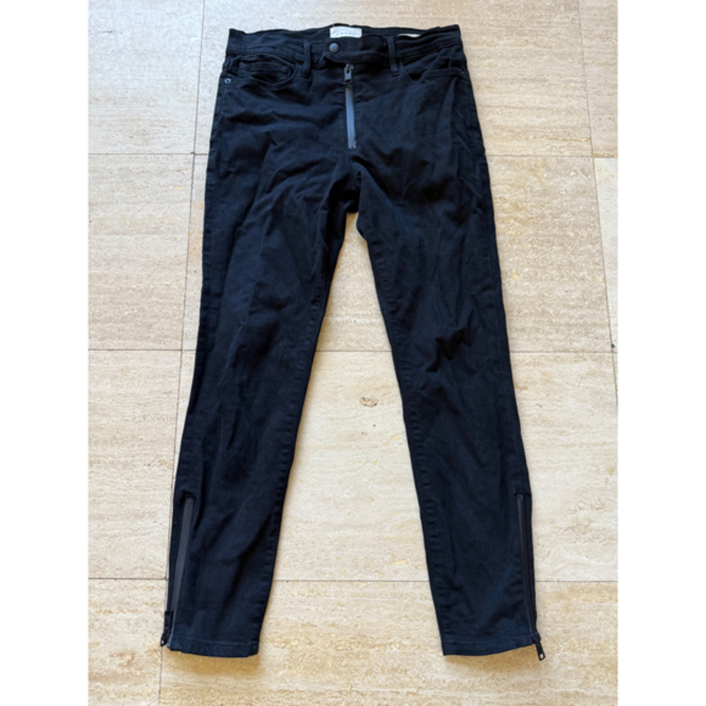 FRAME Le High Skinny Crop Zip‎ Ankle Black Jeans Womens Size 28